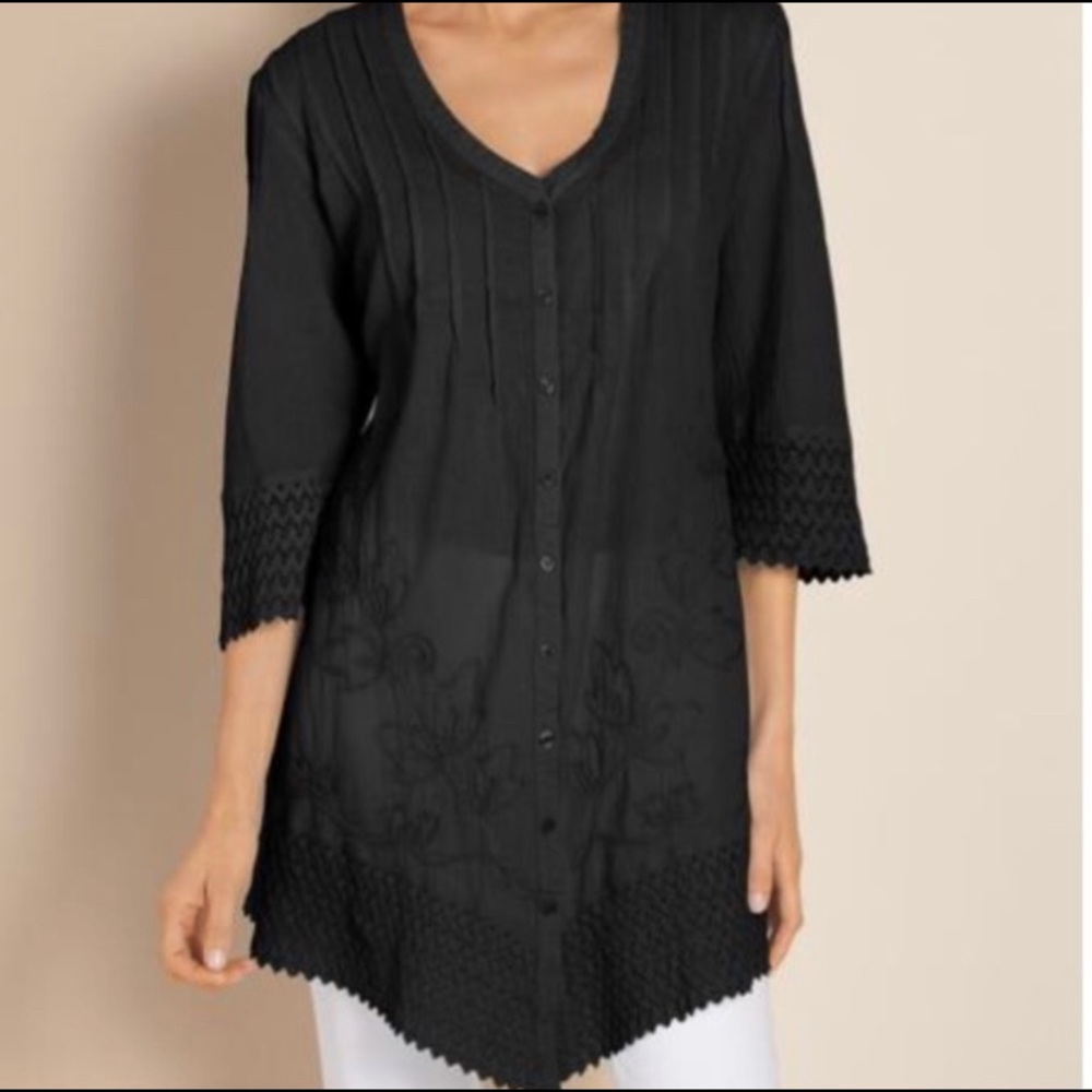Soft Surroundings Black Grenada Gauze Shirt Size M